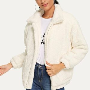 Zipper Solid Teddy Jacket (L)